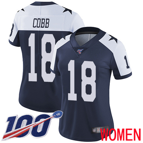 Women Dallas Cowboys Limited Navy Blue Randall Cobb Alternate #18 100th Season Vapor Untouchable Throwback NFL Jersey
